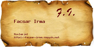 Facsar Irma névjegykártya